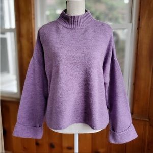Mango oversized cropped purple sweater tacked sleeves